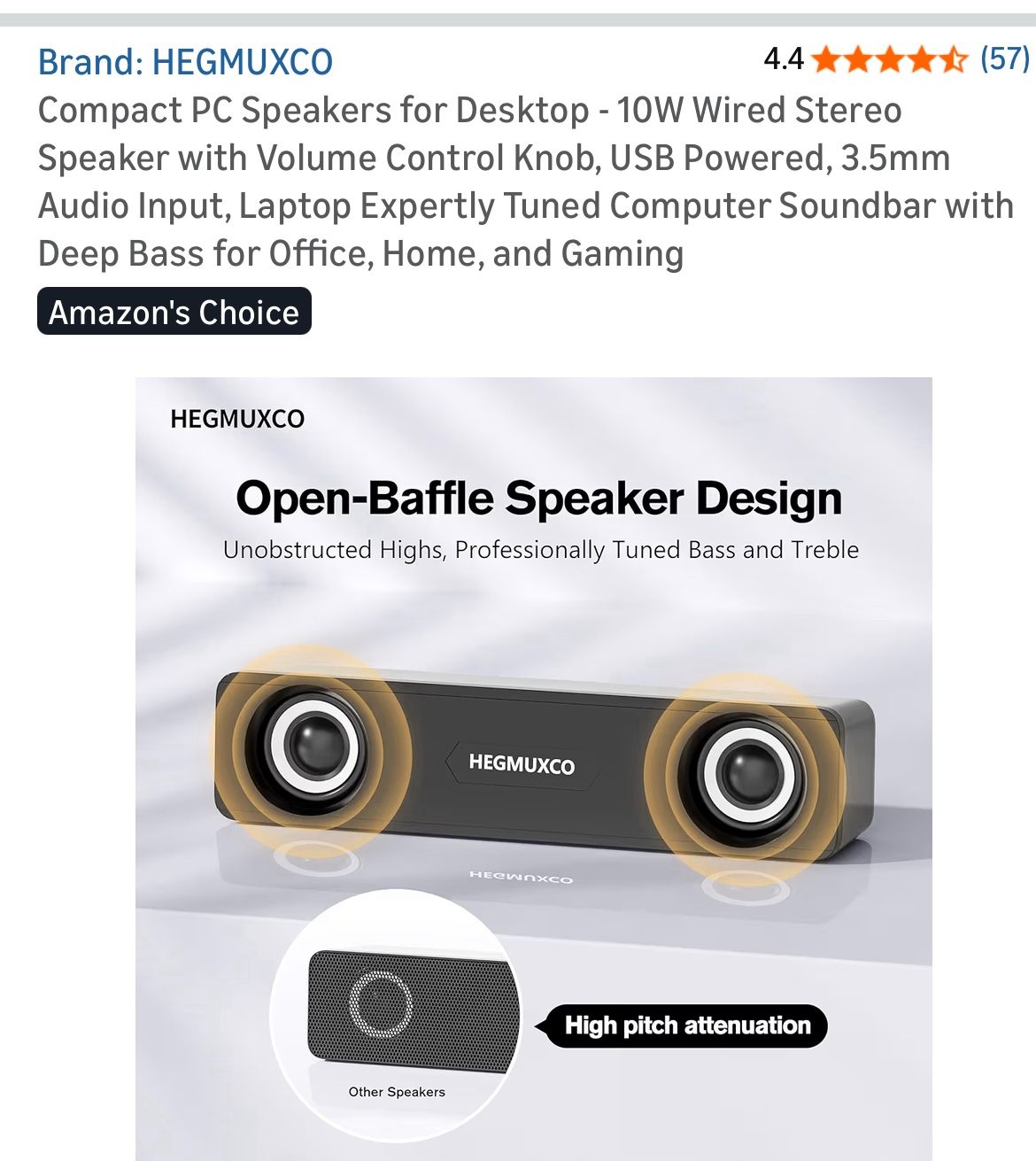 Compact PC Speakers - 10W Wired Stereo, USB Powered - photo 5