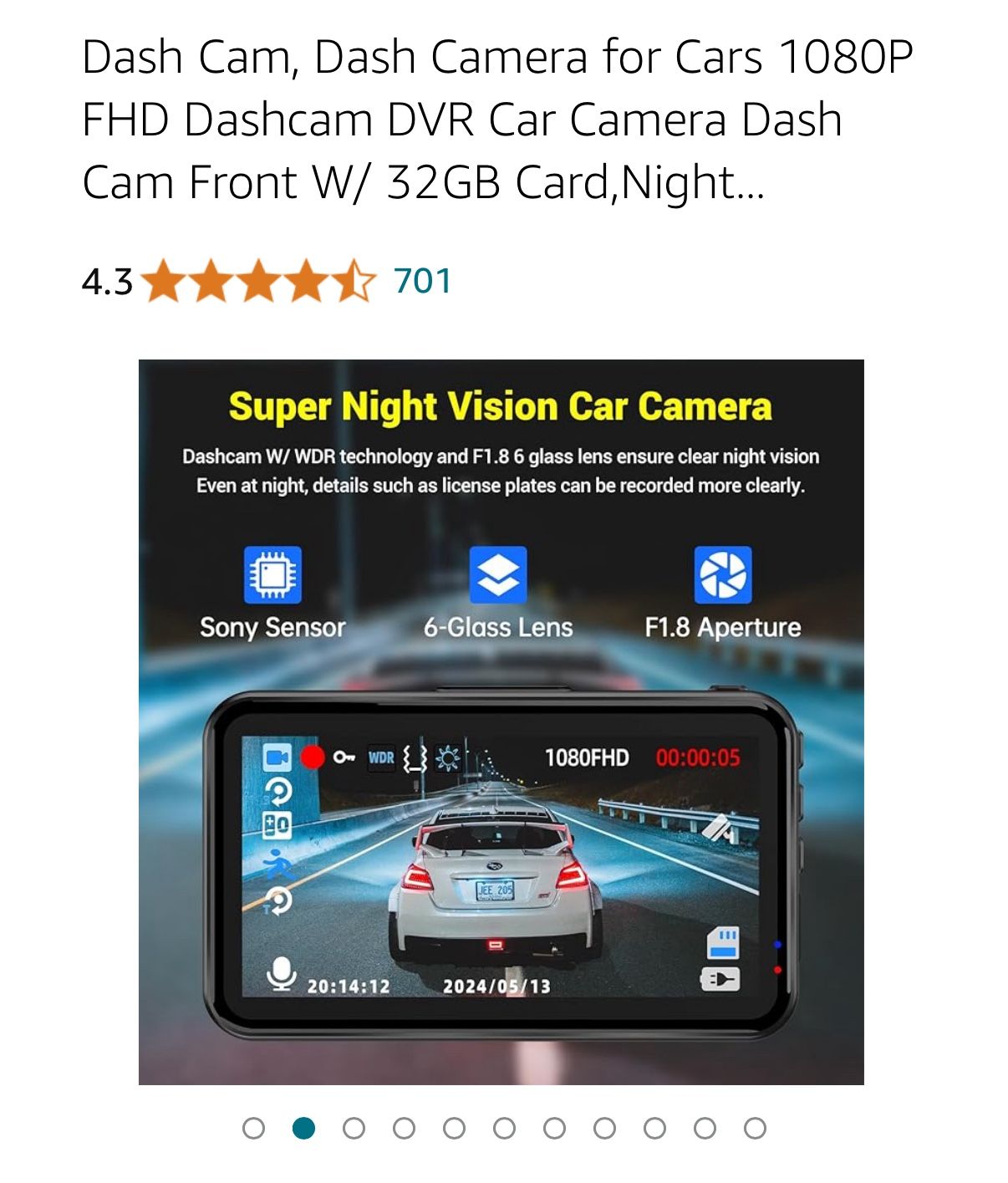 1080P FHD Dash Cam with 32GB Card, Night Vision, 170° Wide - photo 2