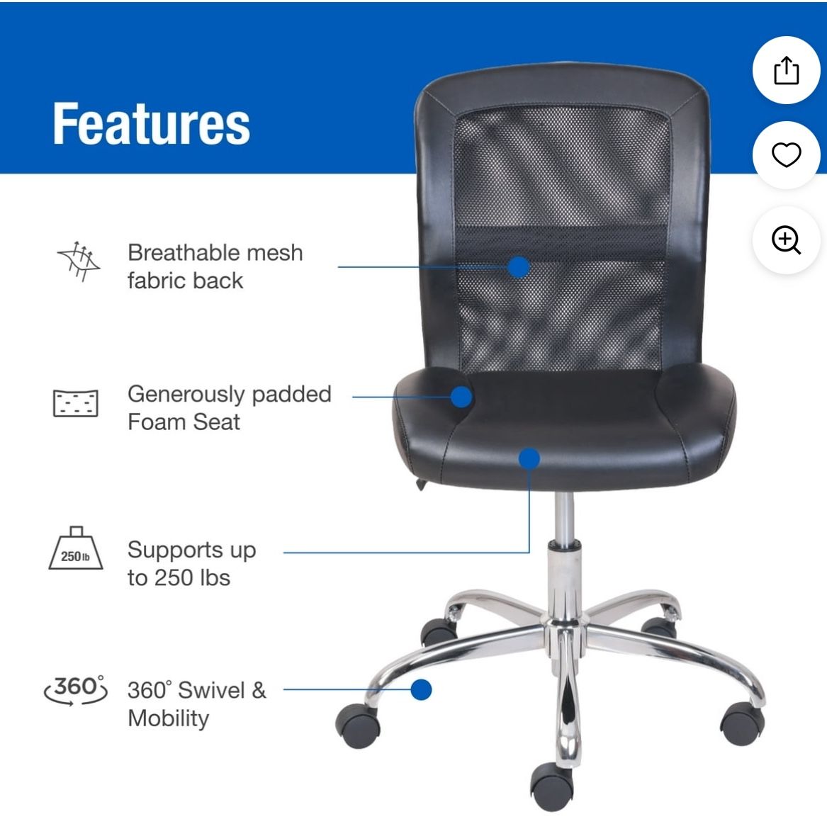 Mid-Back Vinyl Mesh Ergonomic Office Chair - New Sealed - photo 3