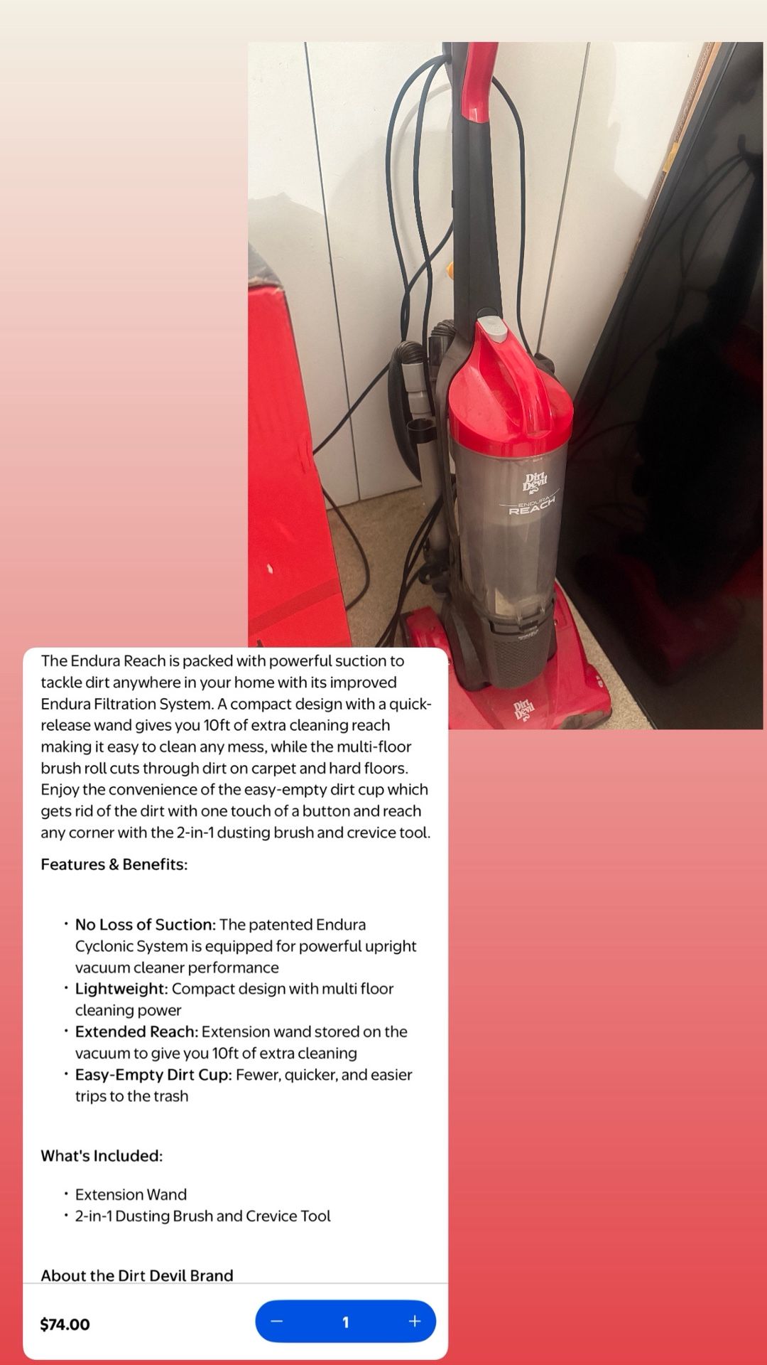 Dirt Devil Endura Reach Upright Bagless Vacuum UD20124 - photo 5