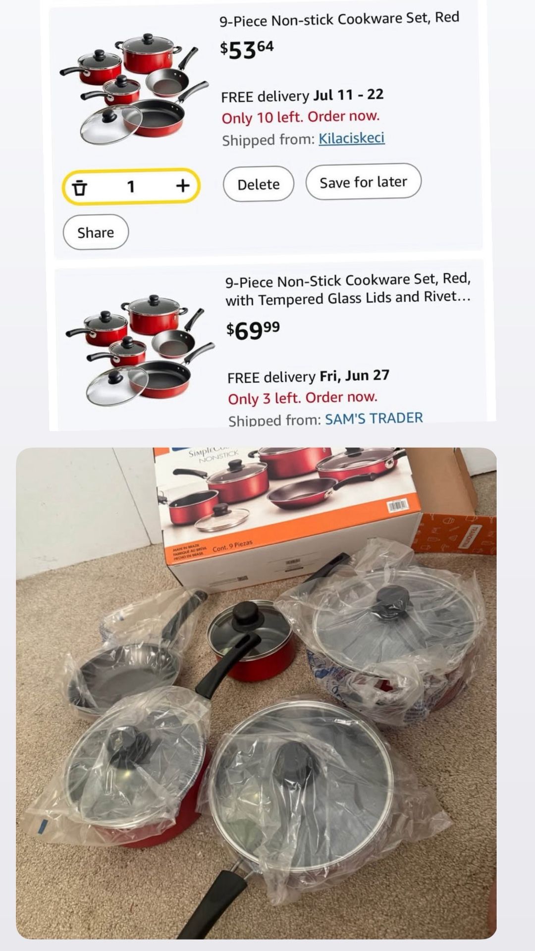 9-Piece Non-stick Cookware Set, Red - photo 3