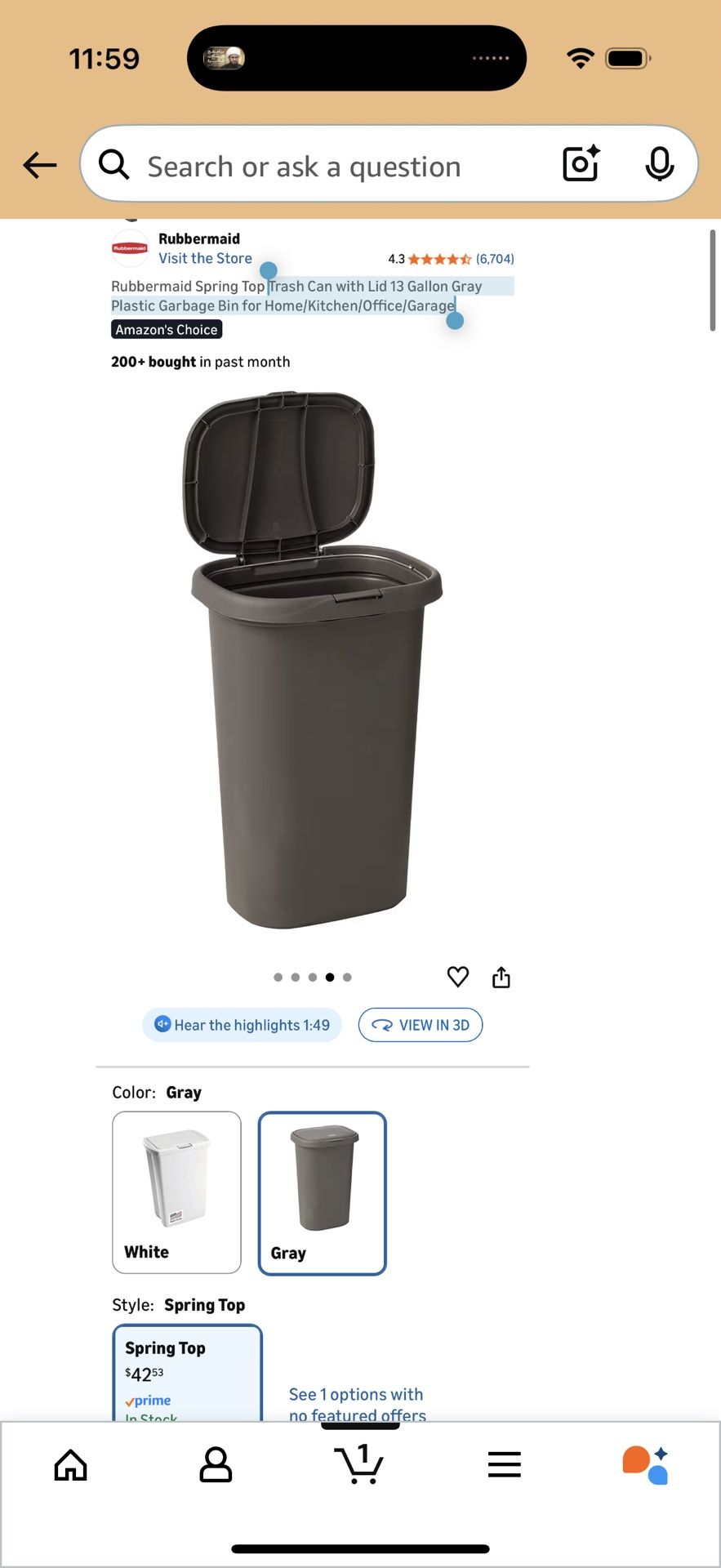 13 Gallon Plastic Trash Can with Lid - Gray - photo 4