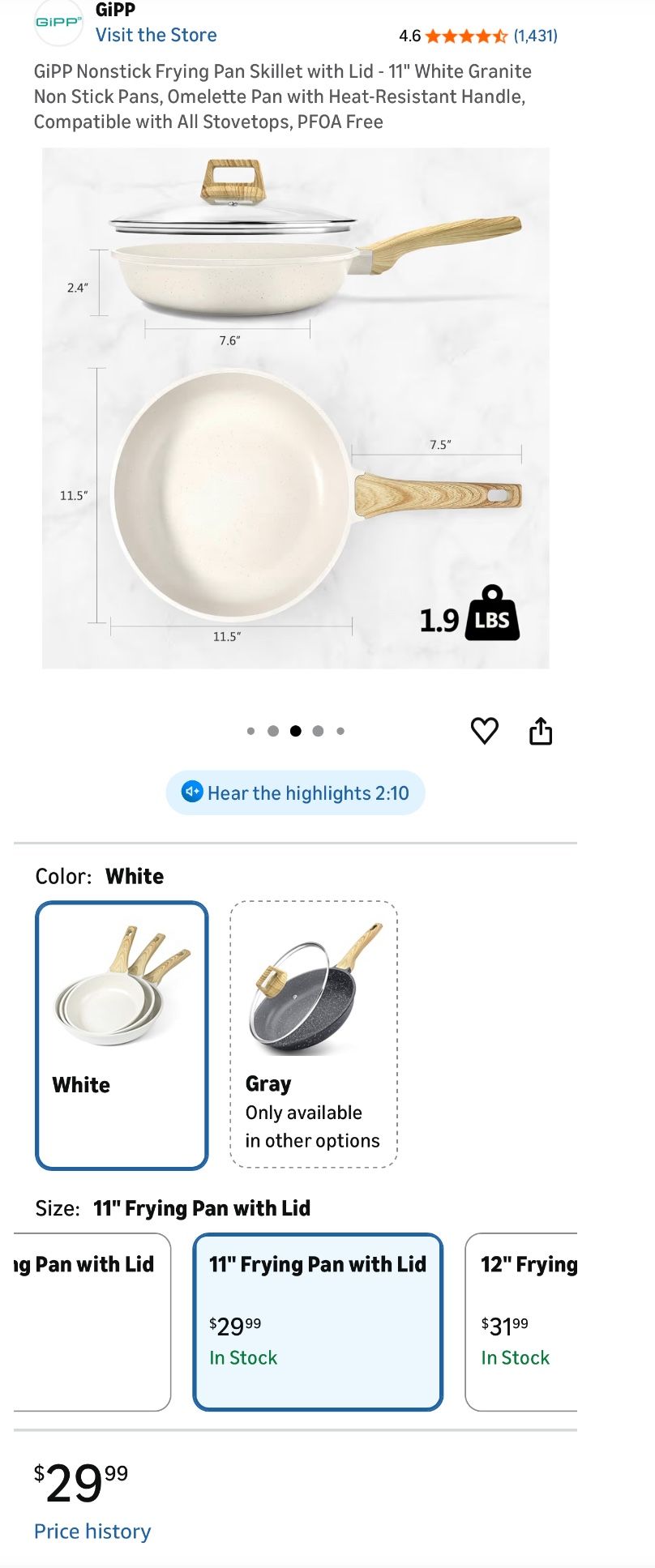 11" White Granite Nonstick Frying Pan Skillet with Lid - photo 4
