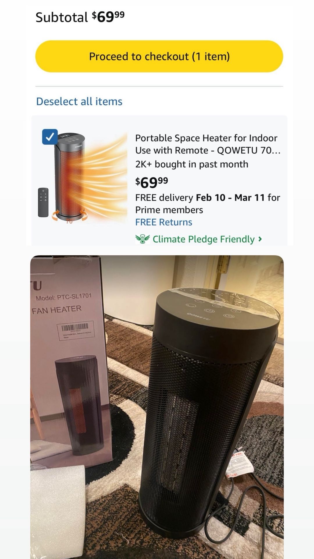 QOWETU Portable 17" Oscillating Space Heater with Remote - photo 2