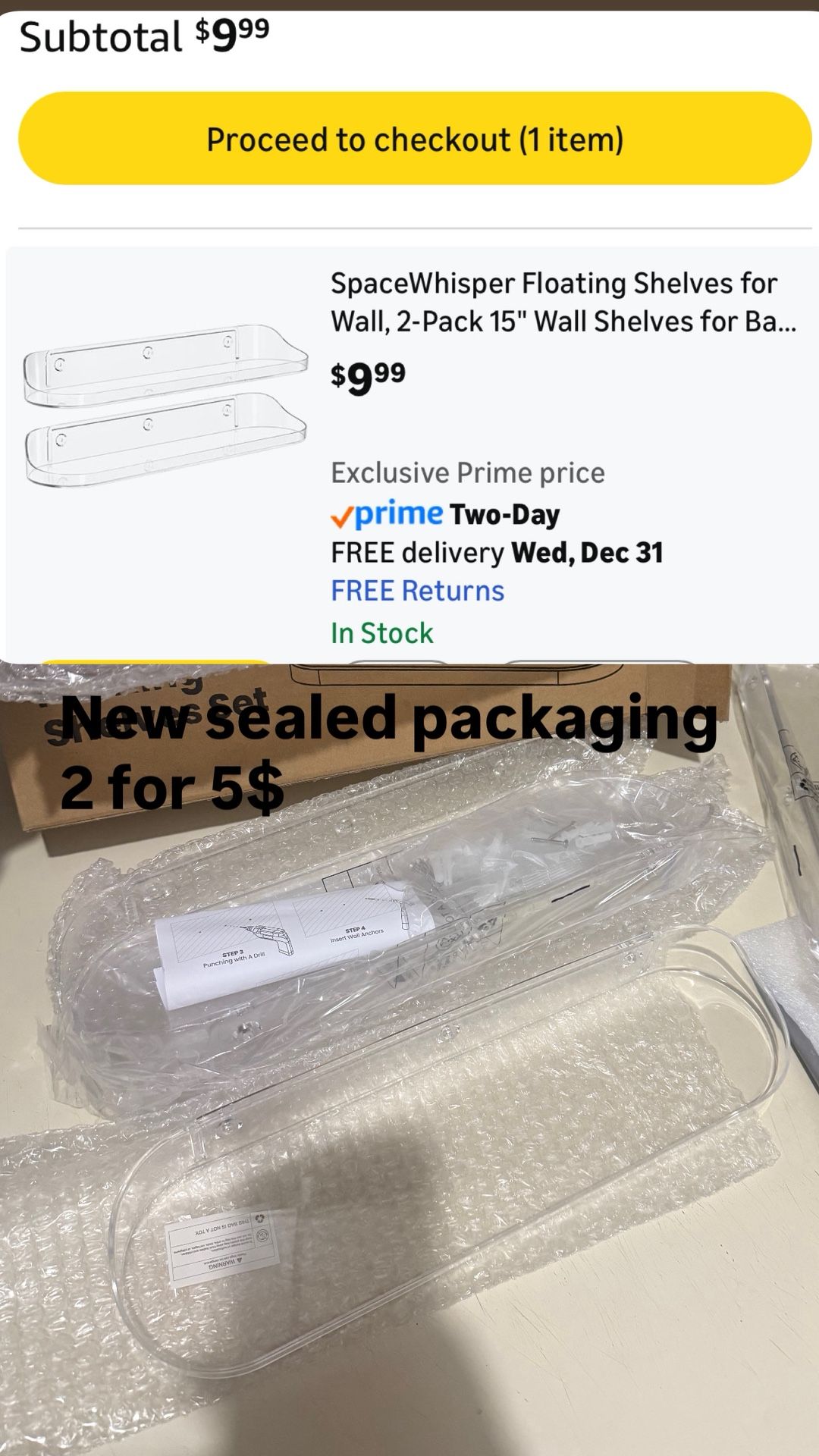 SpaceWhisper Floating Shelves 2-Pack 15" Wall Shelves