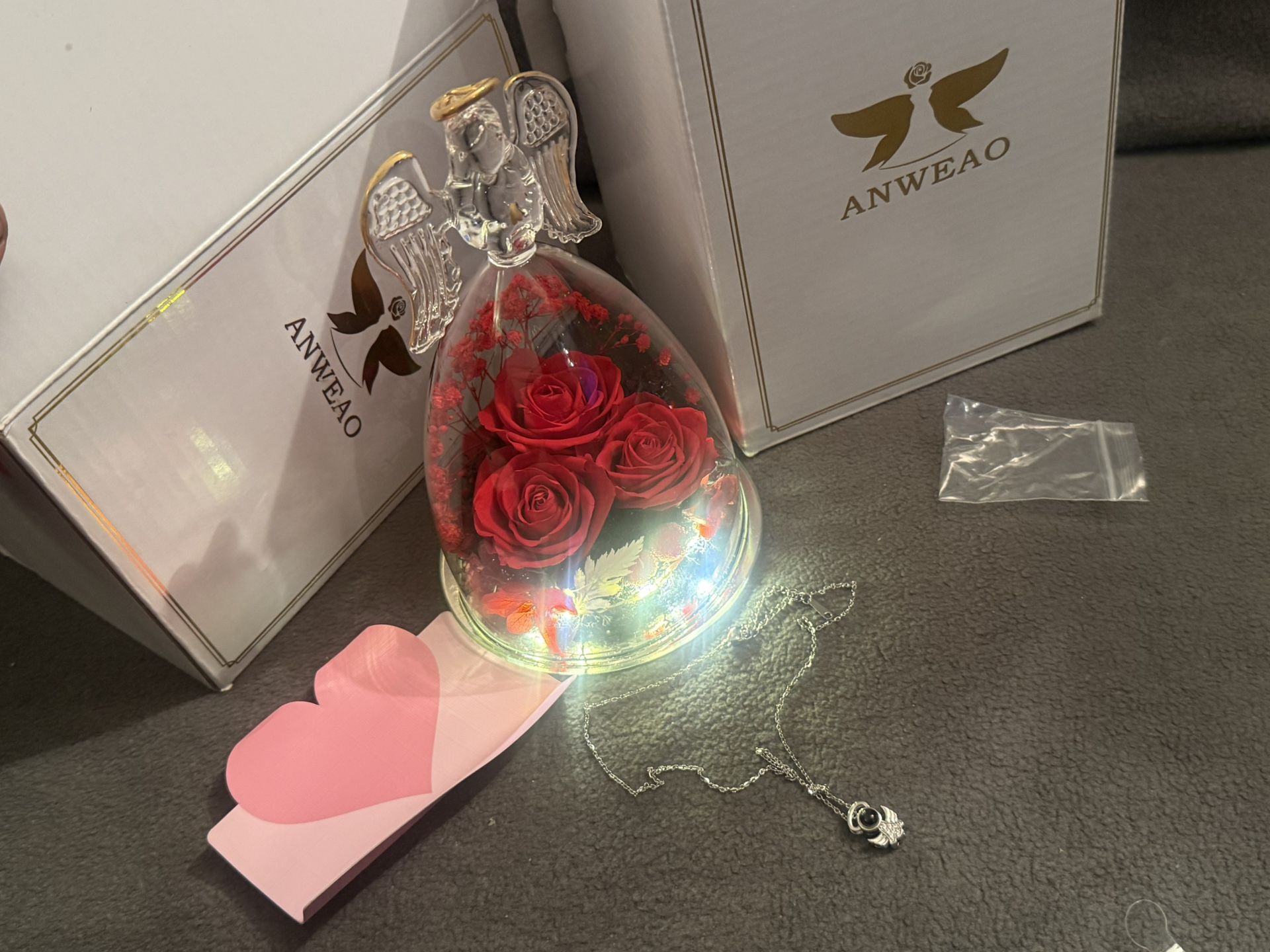 Preserved Rose in Glass Angel Figurine with Lights - photo 3