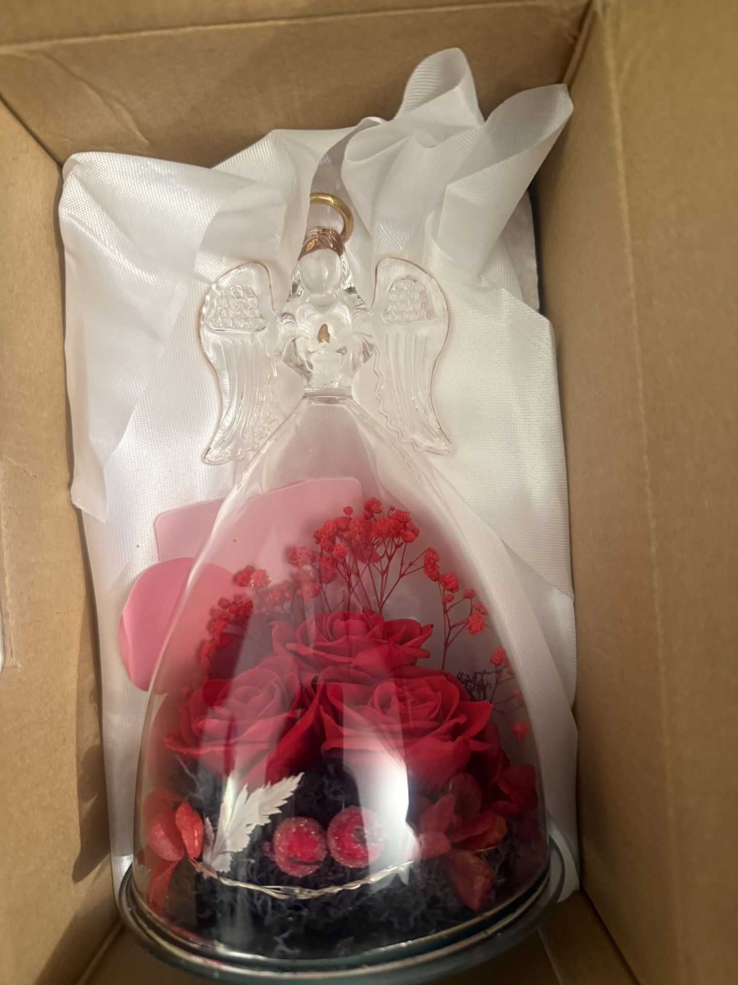 Preserved Rose in Glass Angel Figurine with Lights - photo 4