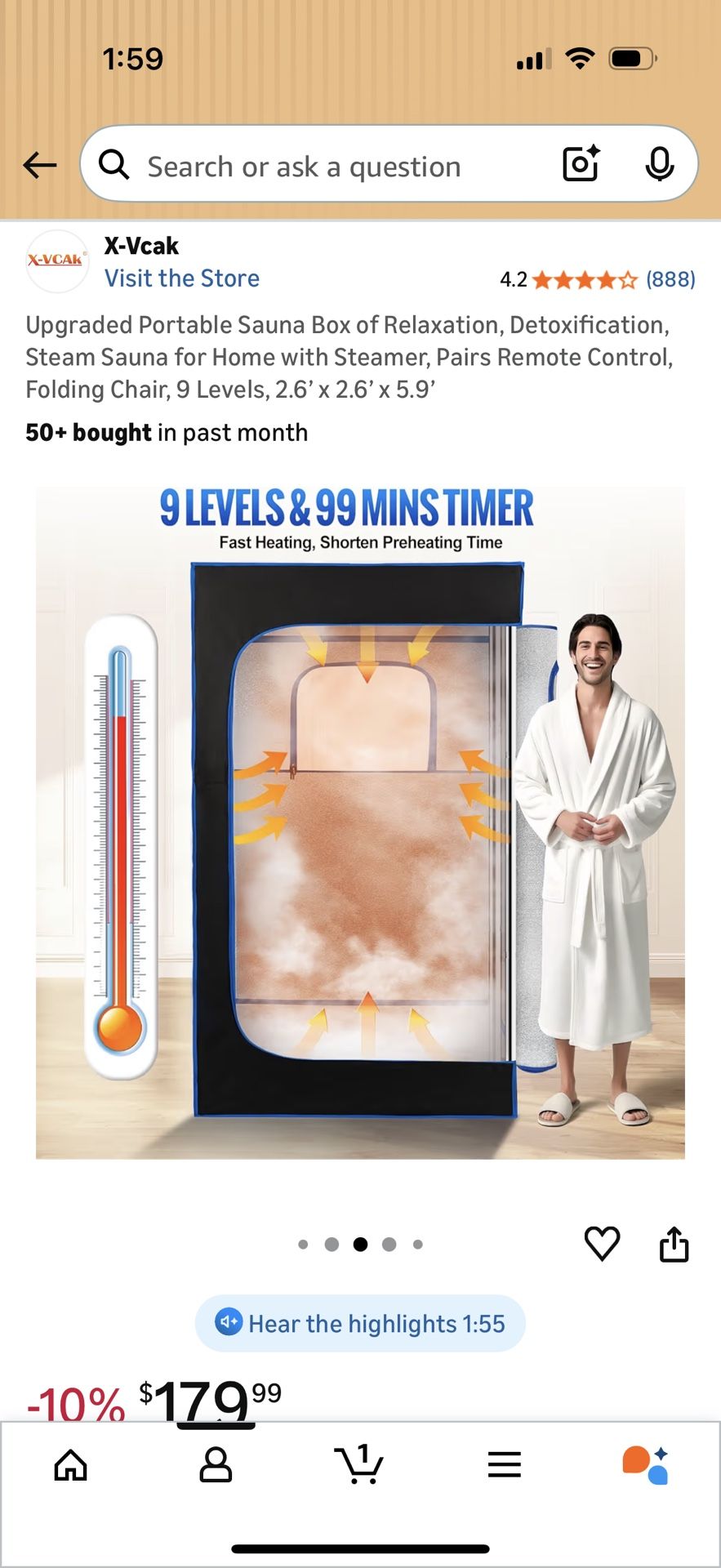 Portable Steam Sauna Box with Steamer and Chair - photo 5