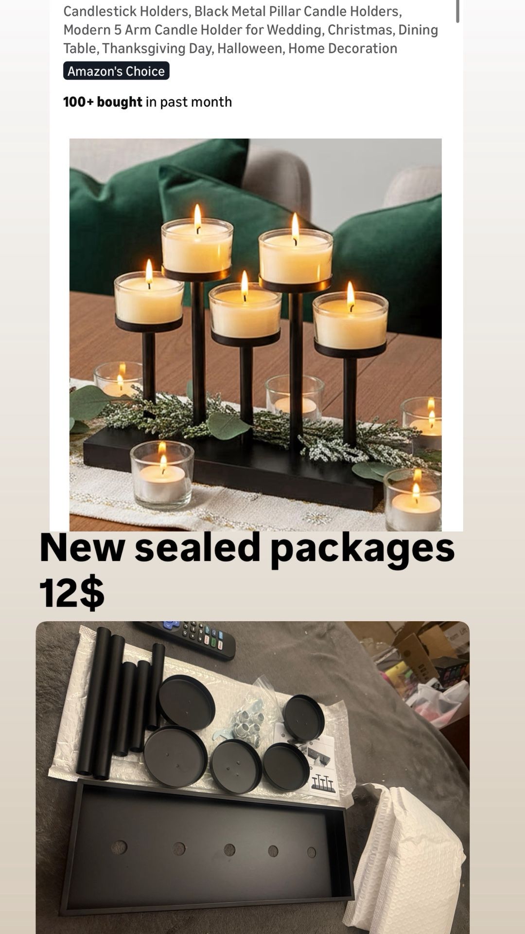 5 Black Metal Pillar Candlestick Holders