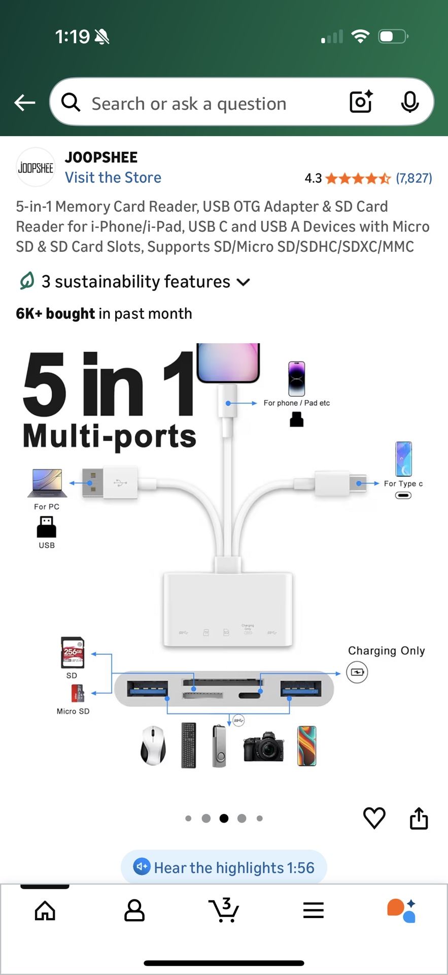 5-in-1 Memory Card Reader USB OTG Adapter for Phone/Tablet - photo 3