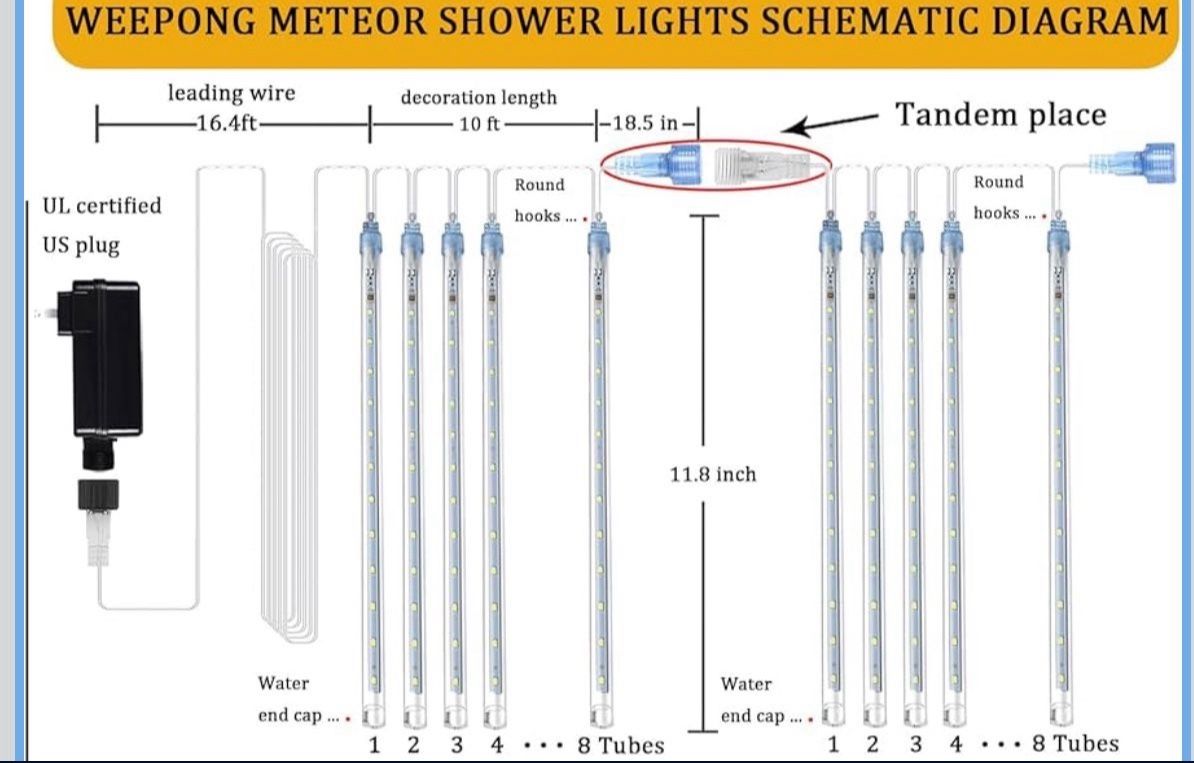 LED Meteor Shower Rain Lights 12 Inch 8 Tubes - photo 5