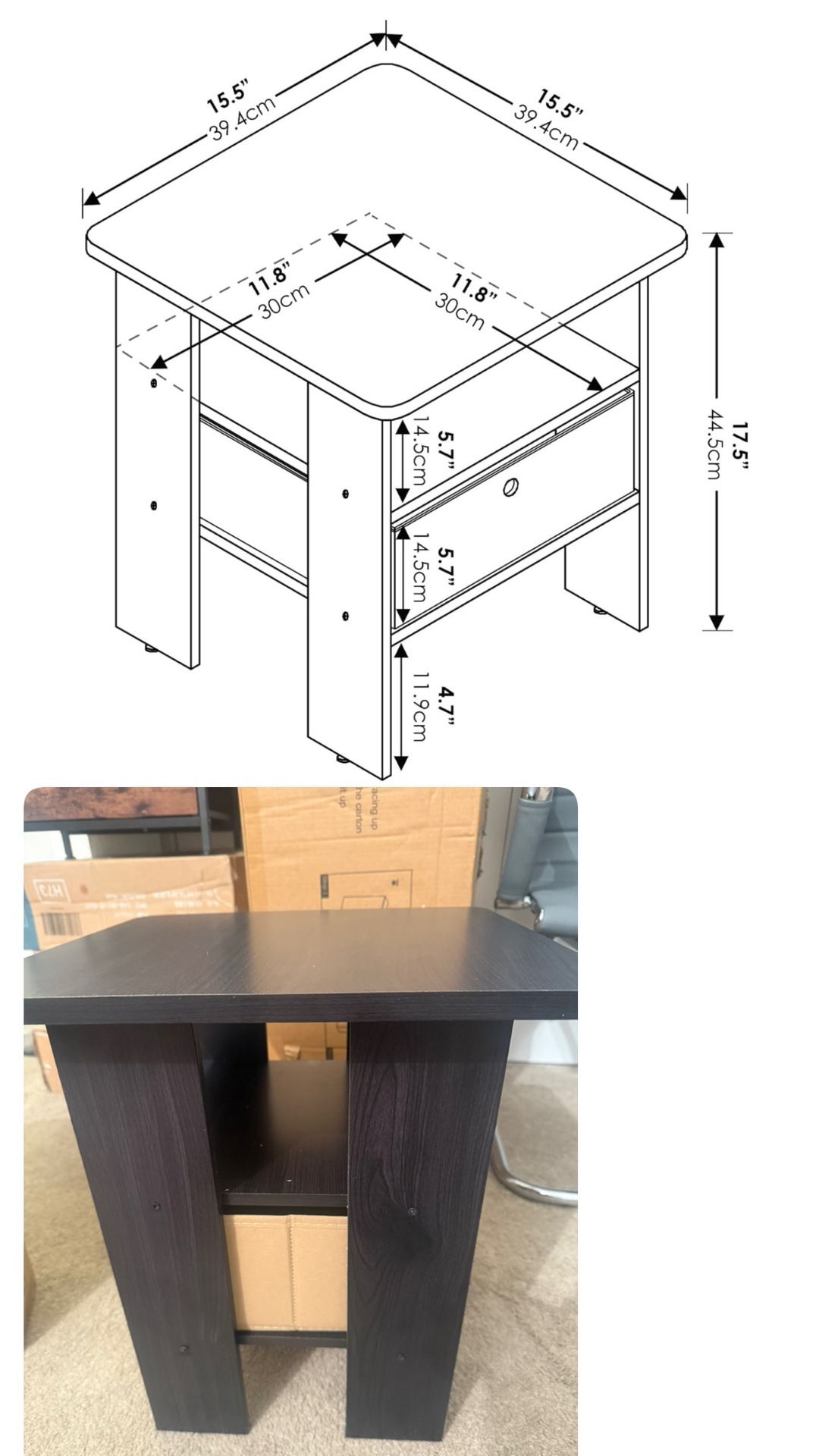 Side Table, End Table, Night Stand with Storage, Espresso - photo 2