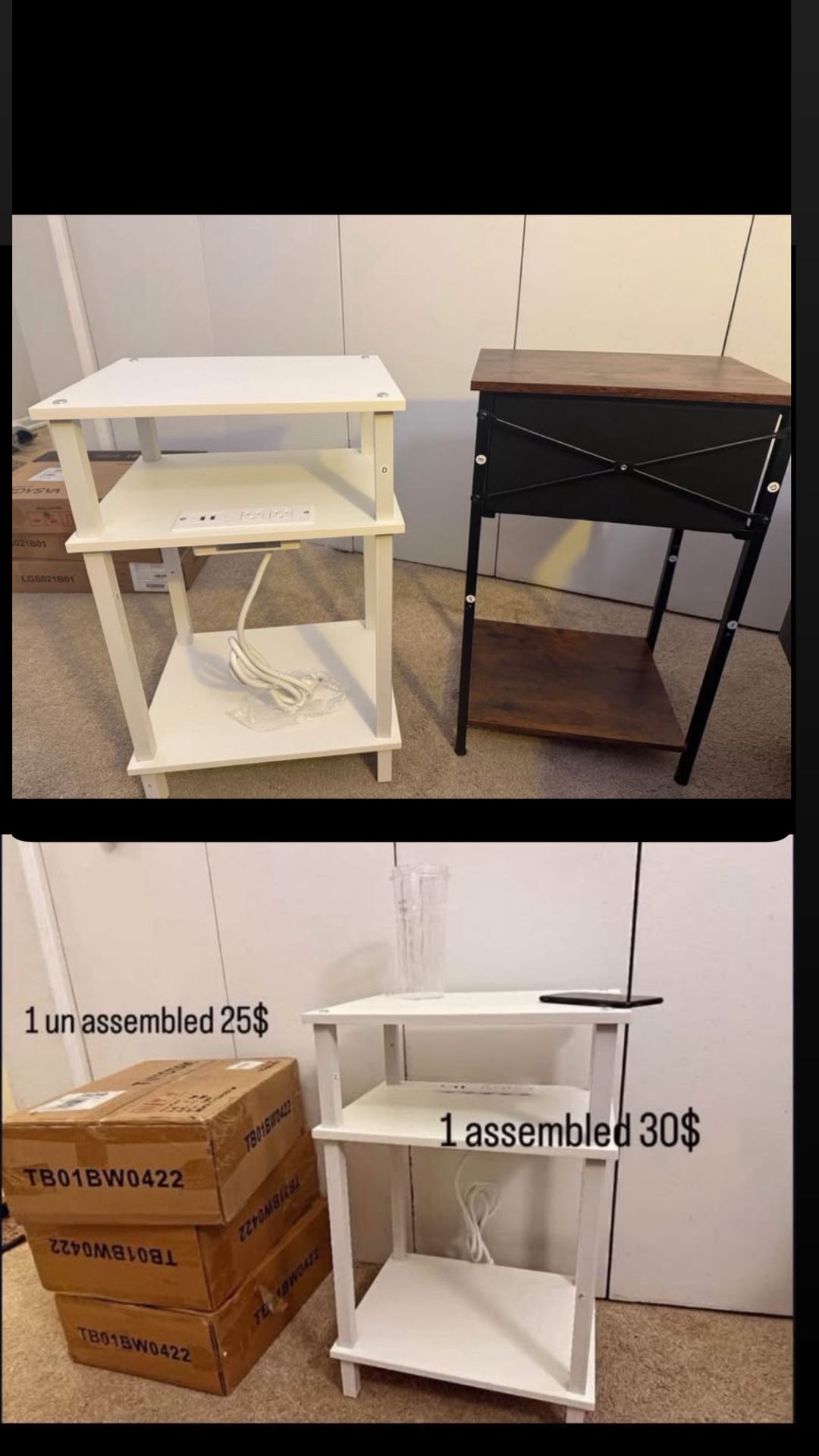 Nightstand Side Table with Fabric Drawer, 24-Inch Tall