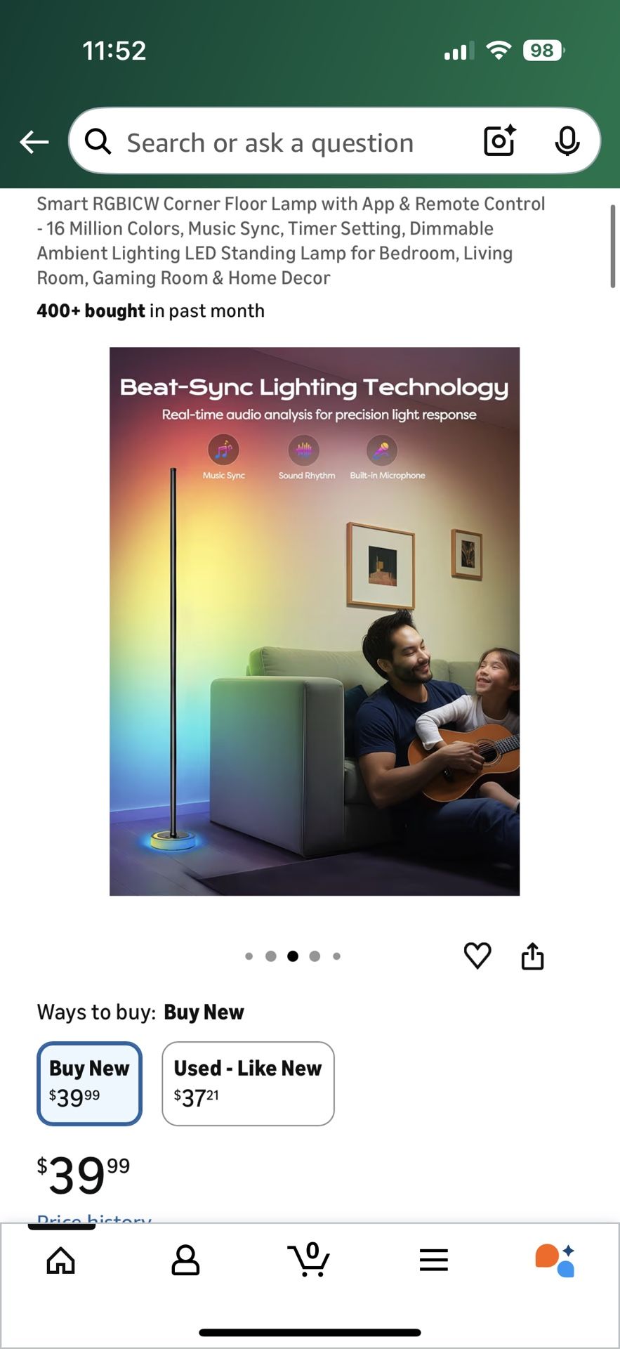 Smart RGBICW Corner Floor Lamp with App & Remote Control - photo 3