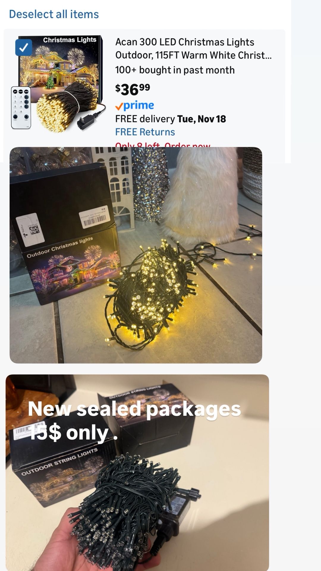 300 LED Christmas Lights Outdoor, 115FT Warm White