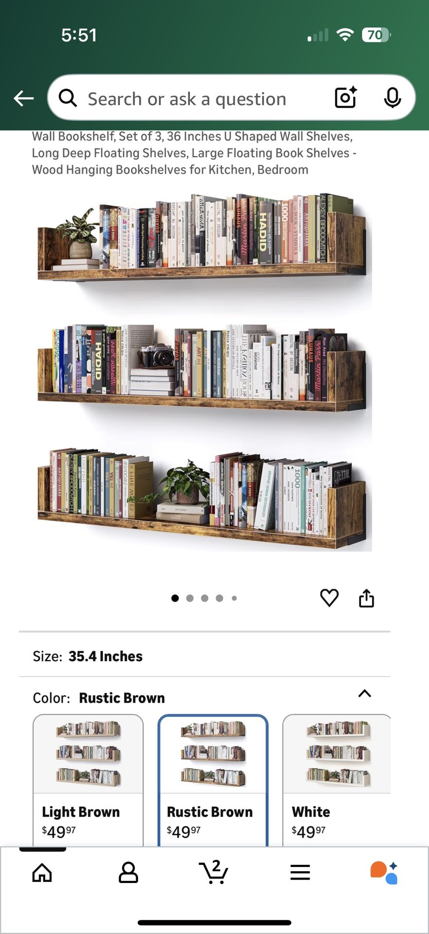 Set of 3 U-Shaped Floating Wall Shelves (36 Inches) - photo 2