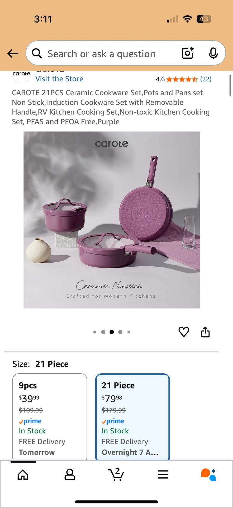 CAROTE Ceramic Cookware Set - Non-Stick, Removable Handle - photo 4