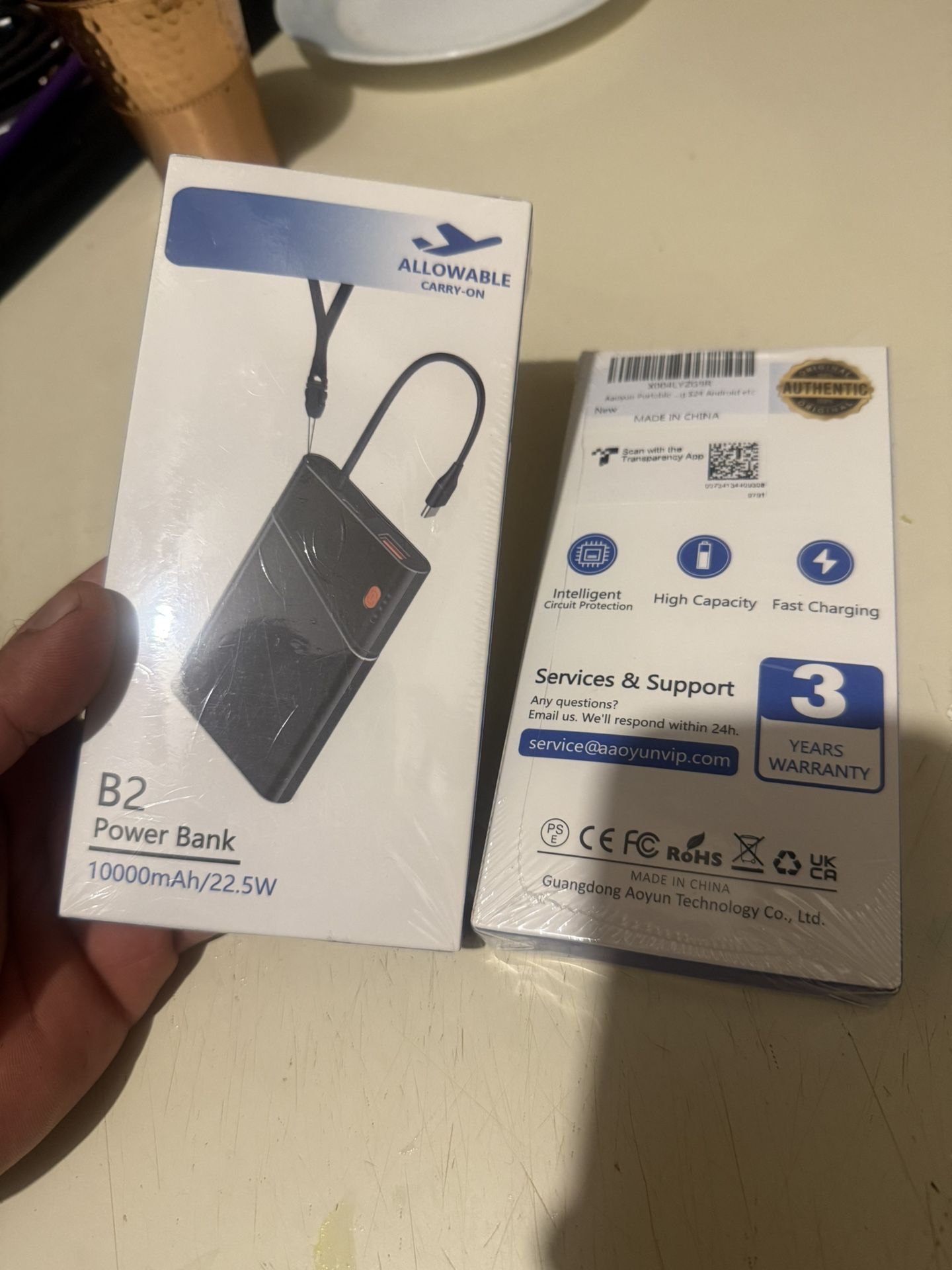 Portable 10000mAh 22.5W Power Bank with Built-in USB-C Cable