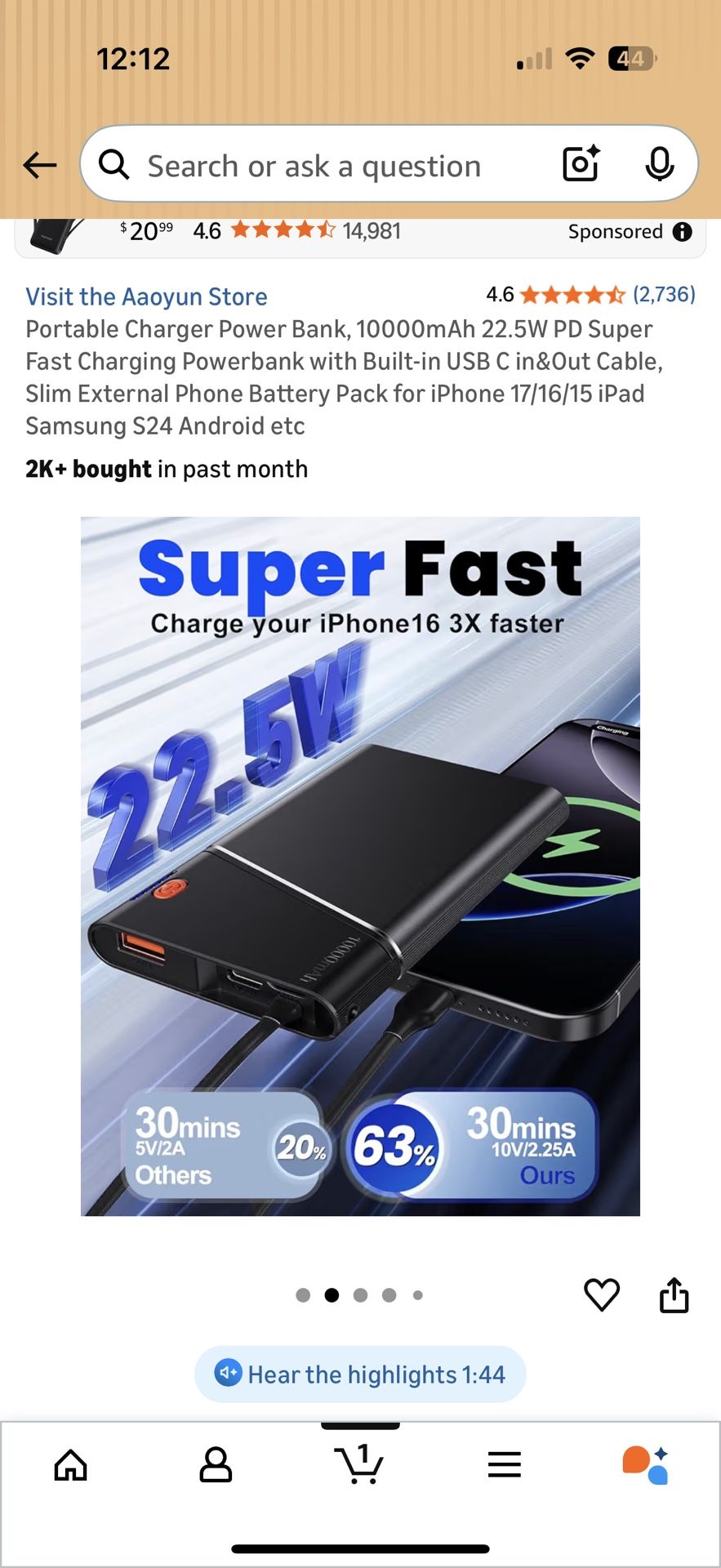 Portable 10000mAh 22.5W Power Bank with Built-in USB-C Cable - photo 3