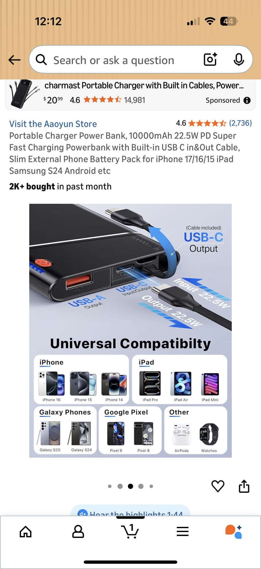 Portable 10000mAh 22.5W Power Bank with Built-in USB-C Cable - photo 4