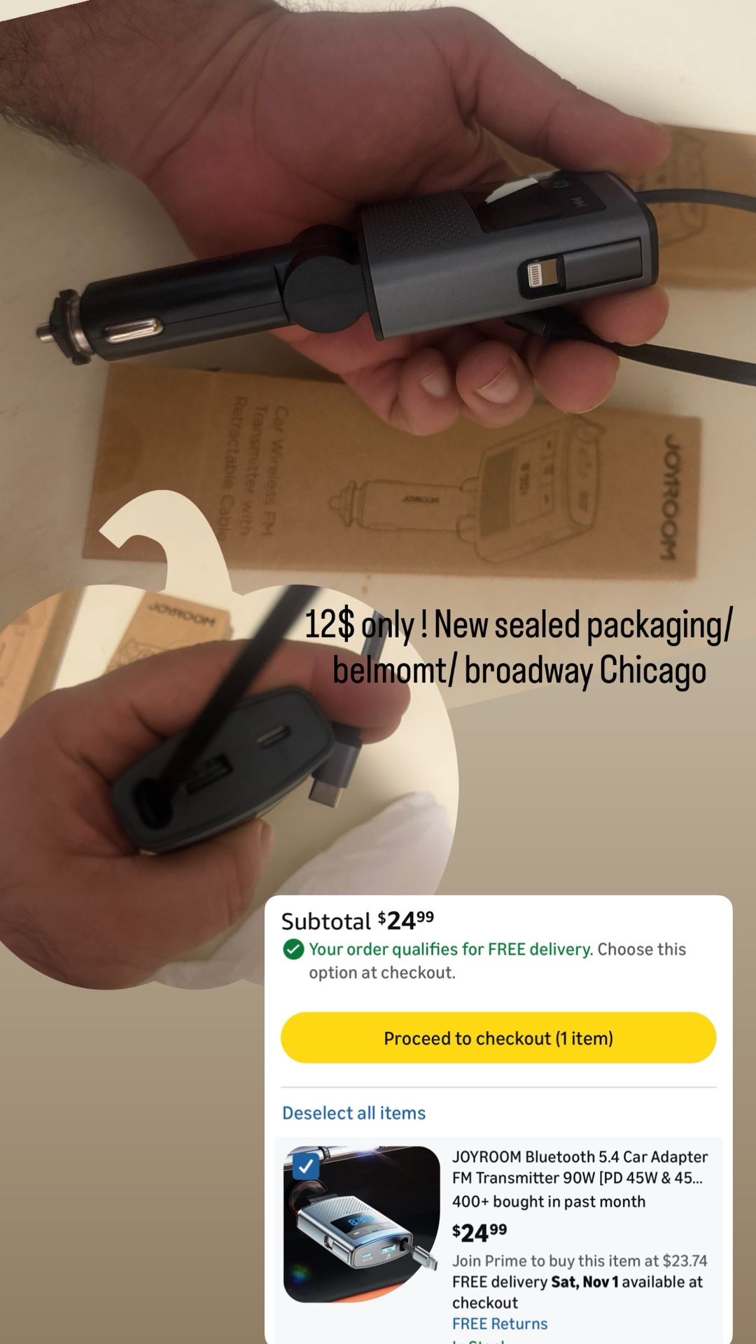 Bluetooth 5.4 Car FM Transmitter 90W Fast Charging Adapter