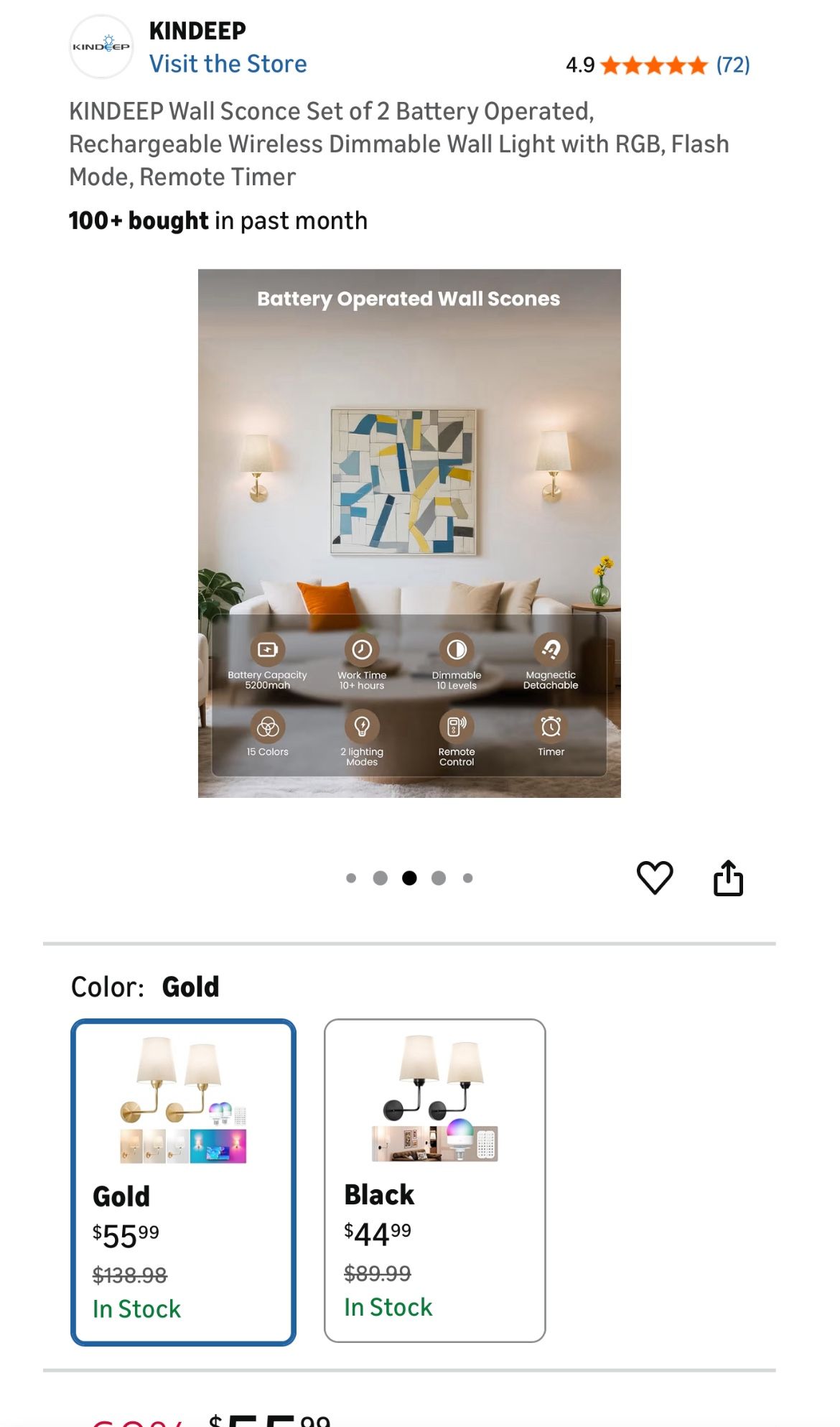 Wall Sconce Set of 2 Rechargeable Wireless Dimmable Lights - photo 5
