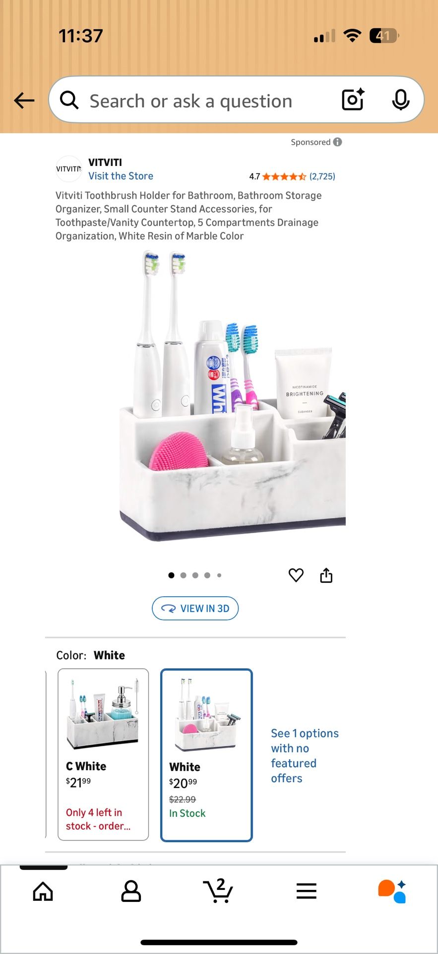 Toothbrush Holder for Bathroom, 5 Compartments