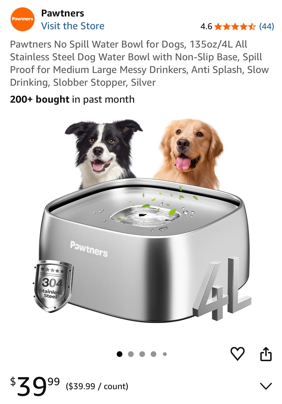 No Spill Stainless Steel Dog Water Bowl 135oz/4L - photo 3