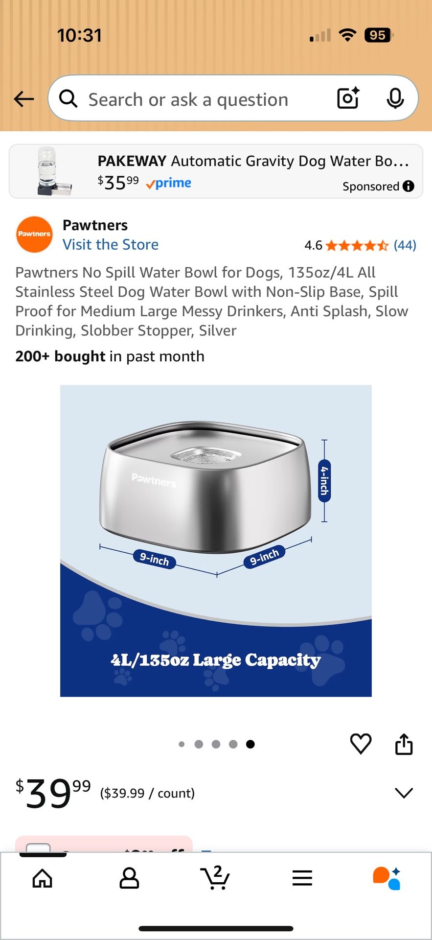 No Spill Stainless Steel Dog Water Bowl 135oz/4L - photo 5