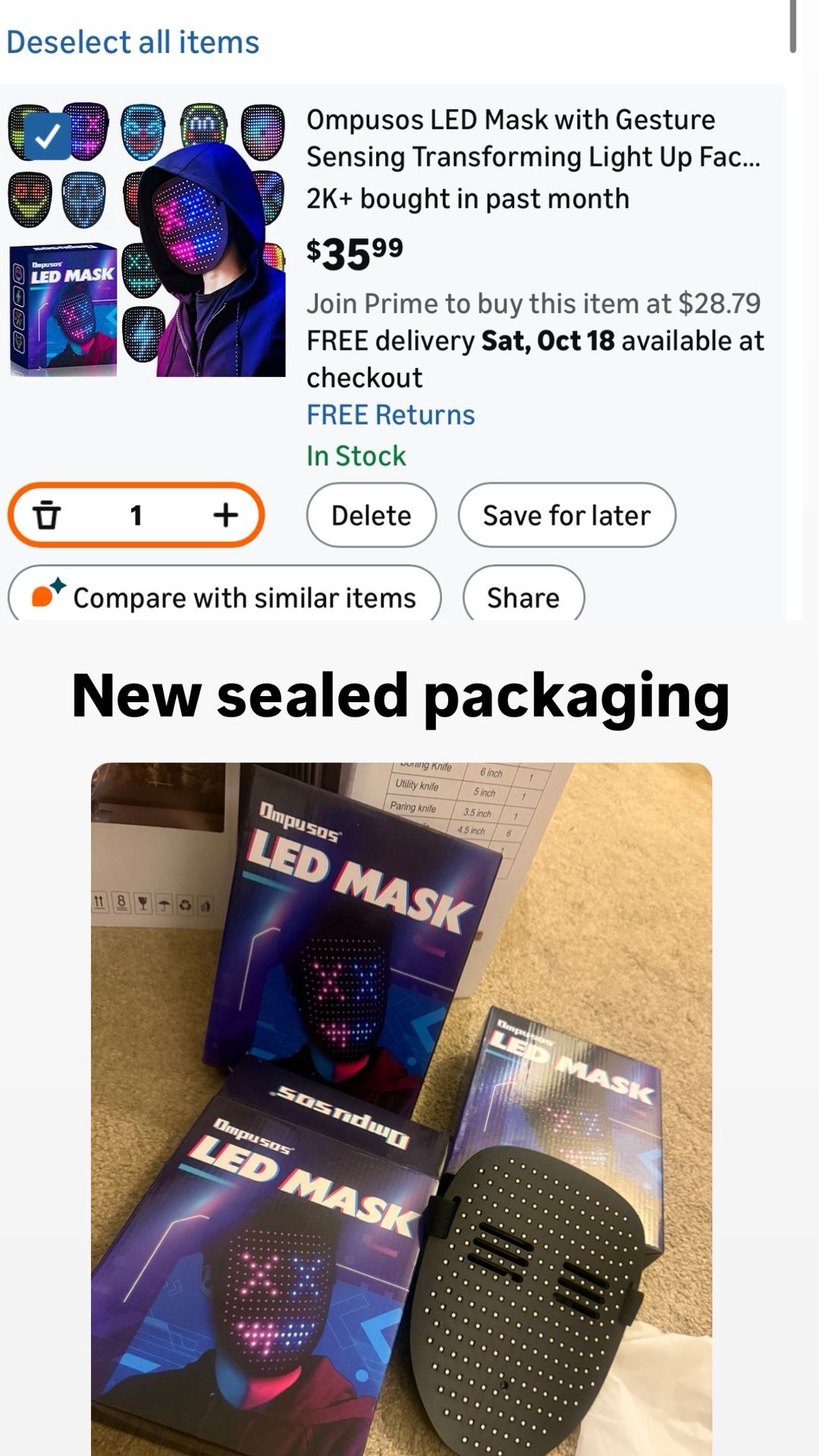 LED Mask with Gesture Sensing, 50 Pattern Display - photo 2