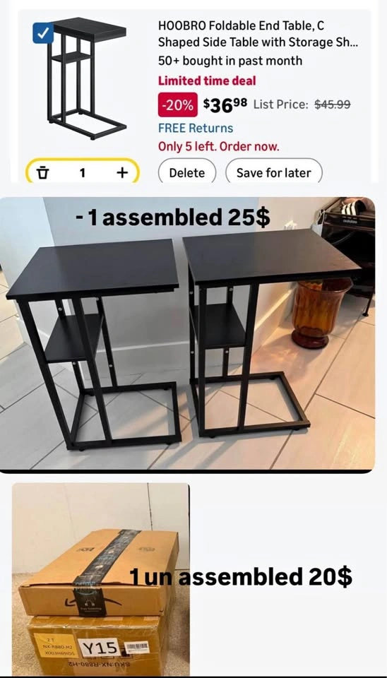 C-Shaped Side Table with Storage Shelf