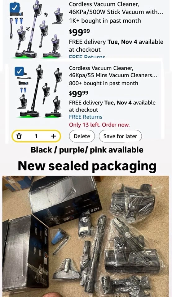 Cordless Vacuum Cleaner, 46KPa/500W Stick Vacuum