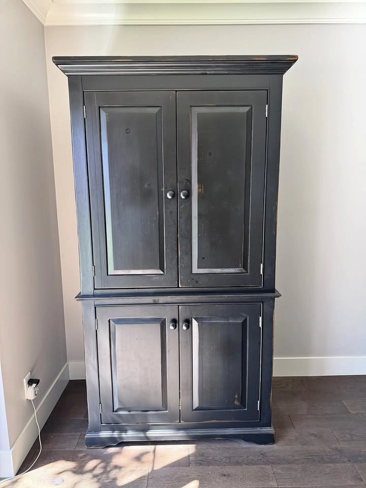 Solid Wood Black Distressed Armoire / Pantry Cabinet