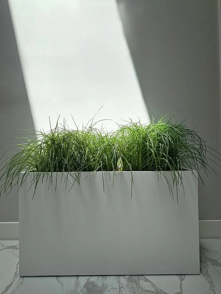 Premium White Trough Planter w/Faux Grass – 42" W