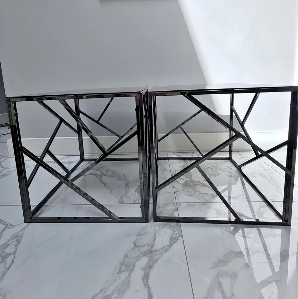 Modern Accent/Side Tables - Set of 2 (Black Glass & Black Chrome