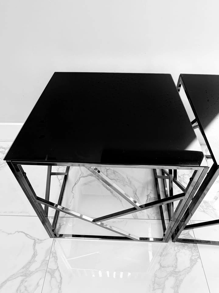 Modern Accent/Side Tables - Set of 2 (Black Glass & Black Chrome - photo 2