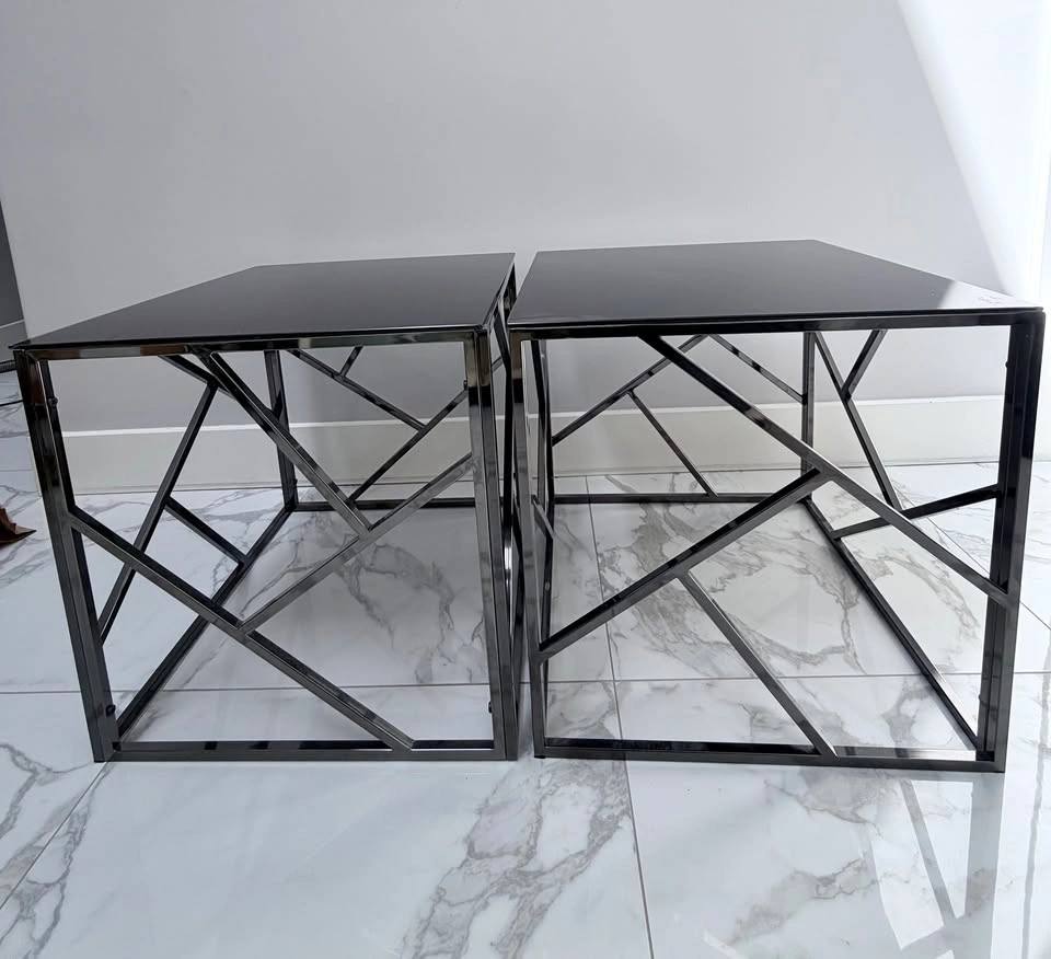 Modern Accent/Side Tables - Set of 2 (Black Glass & Black Chrome - photo 3