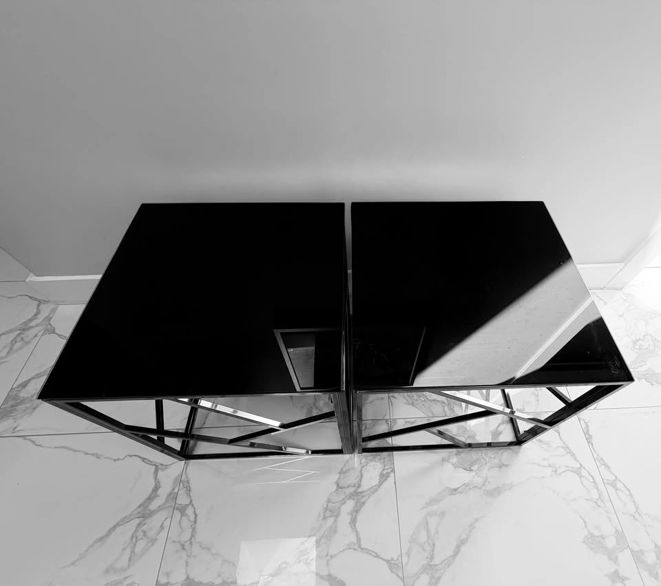 Modern Accent/Side Tables - Set of 2 (Black Glass & Black Chrome - photo 4