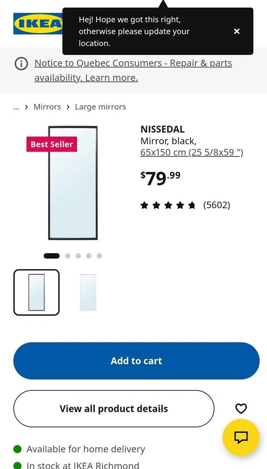 IKEA NISSEDAL Full Sized Mirror - photo 3