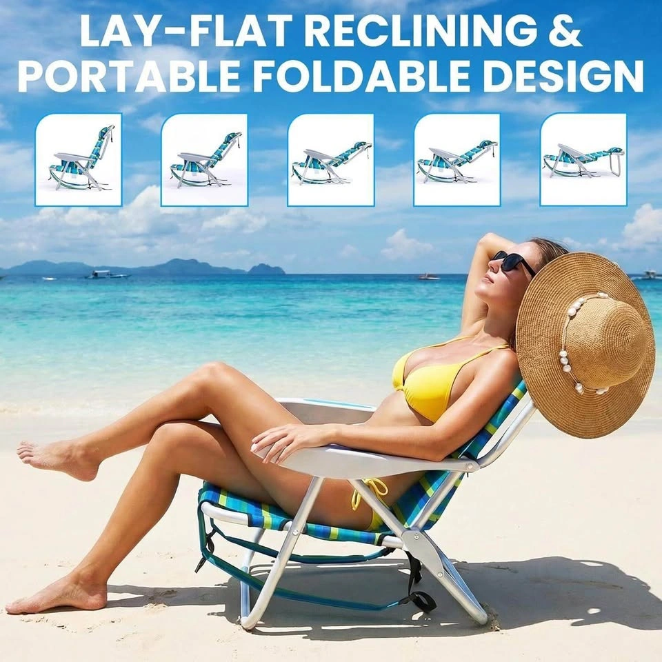 Portable Folding Beach Chair with Backpack Straps – Blue Stripe - photo 3