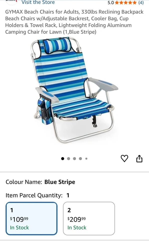 Portable Folding Beach Chair with Backpack Straps – Blue Stripe - photo 5