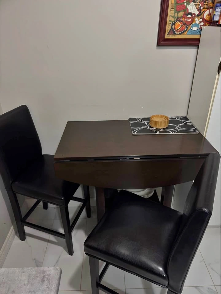 Dark Wood Drop-Leaf Dining Table with 2 Chairs