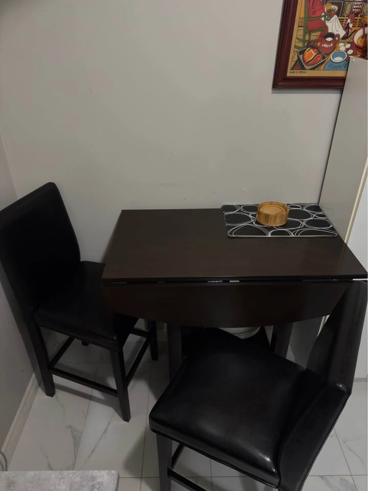 Dark Wood Drop-Leaf Dining Table with 2 Chairs - photo 2