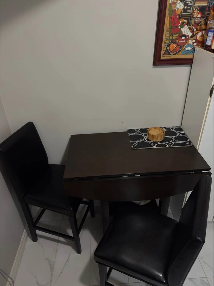 Dark Wood Drop-Leaf Dining Table with 2 Chairs - photo 3