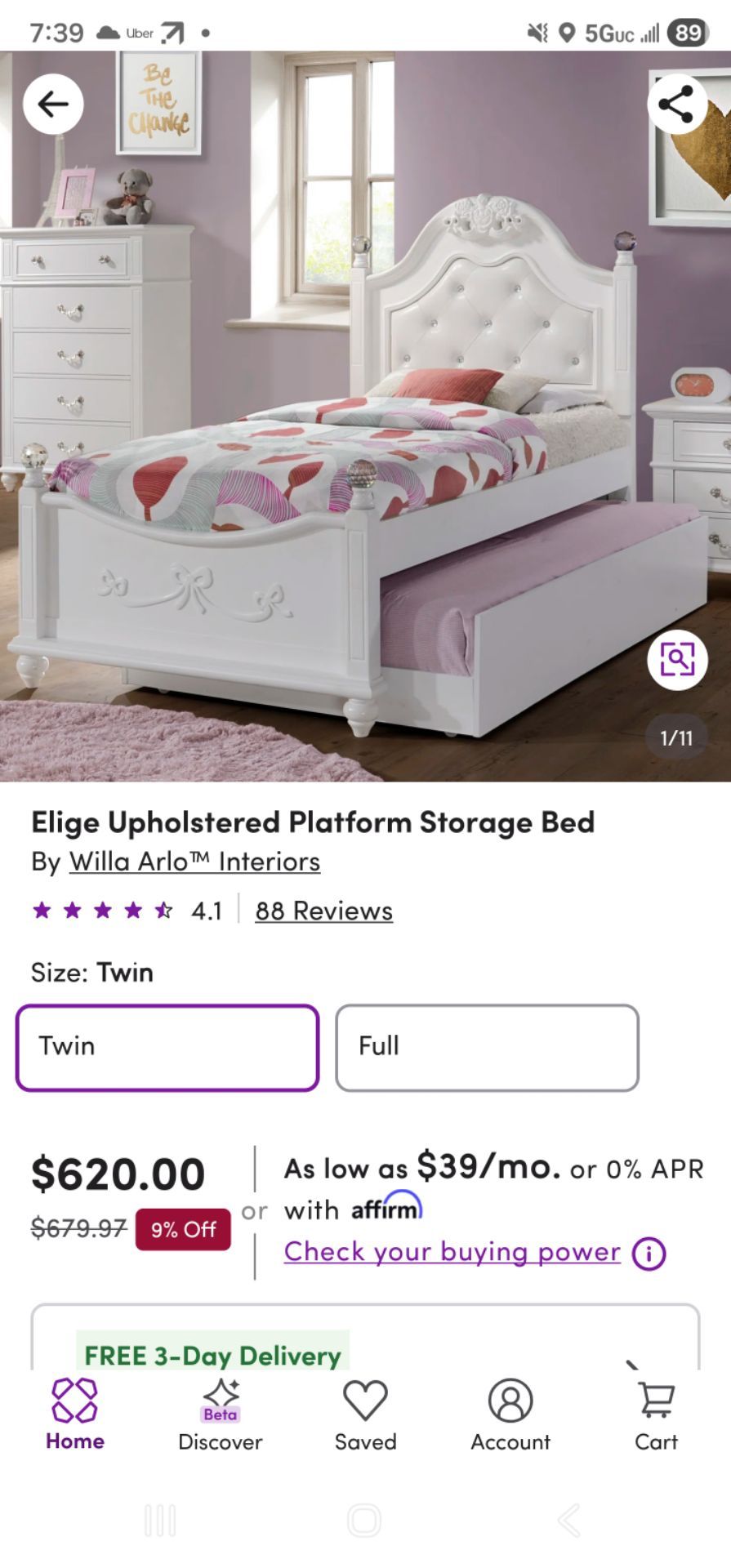 Twin size bed frame