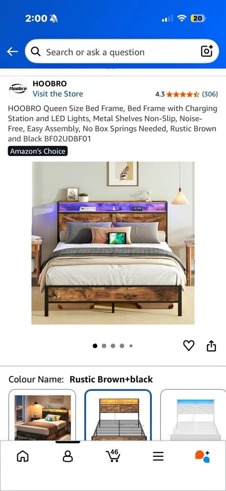 Queen Bed with power cable