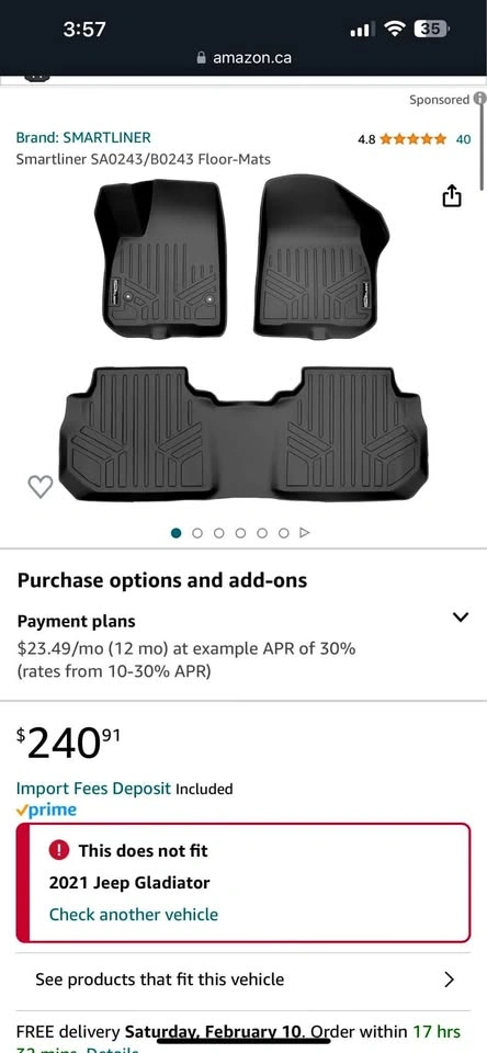 SMARTLINER 3D Floor Liner Set for 2017-24 Cadillac XT5 Black