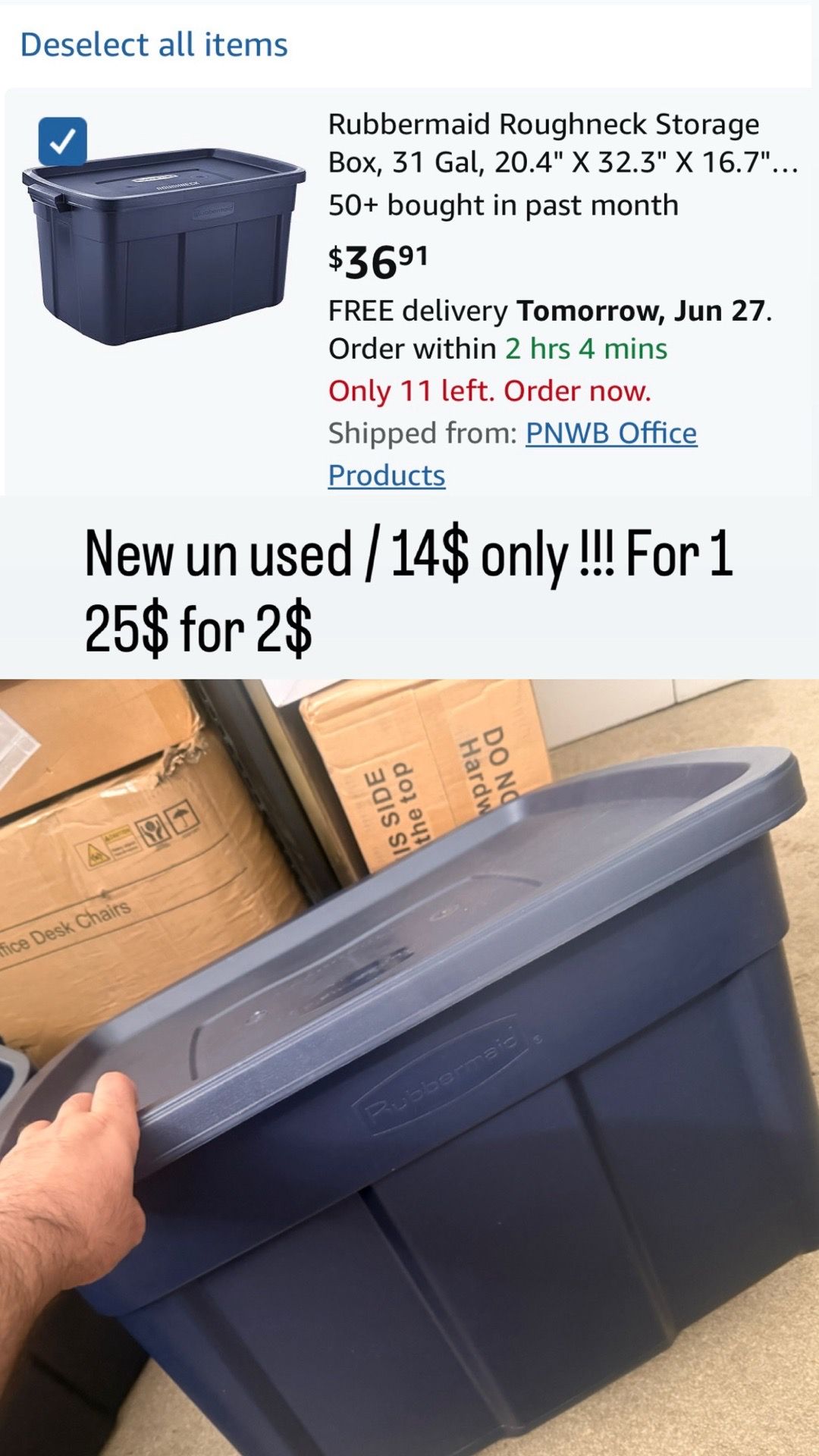 Rubbermaid Roughneck Storage Box, 31 Gal, Dark Indigo