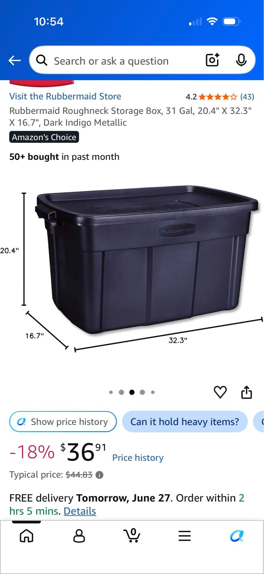 Rubbermaid Roughneck Storage Box, 31 Gal, Dark Indigo - photo 2