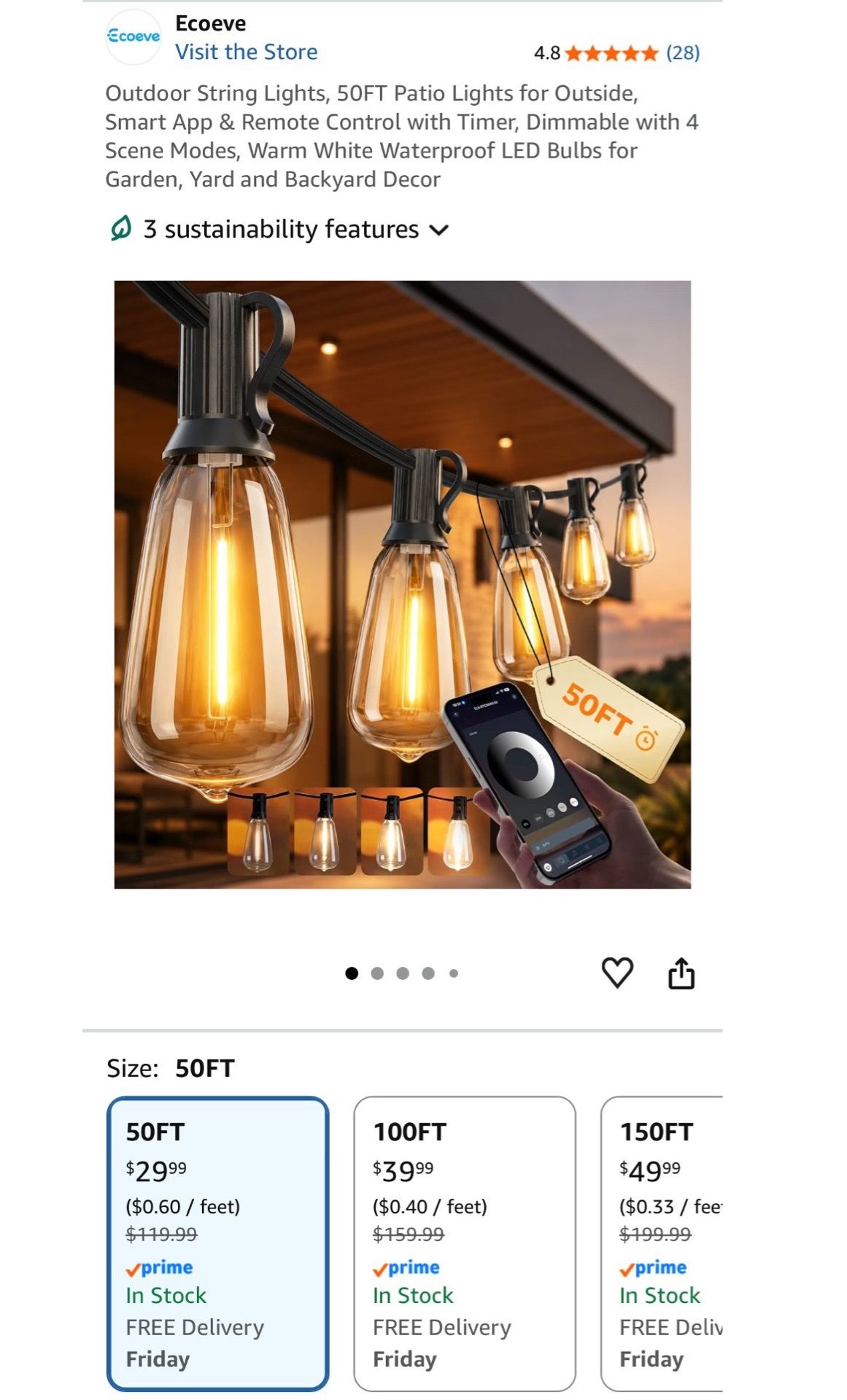 Outdoor String Lights, 50FT Smart Patio Lights - photo 4